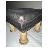 Vintage Upholstered Footstool with Wooden spool Legs