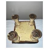 Vintage Upholstered Footstool with Wooden spool Legs