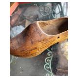 Vintage Wooden Shoe with Inscriptions & Wooden Frame