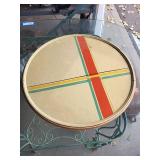 Vintage Wooden Lazy Susan with Colorful Cross Pattern