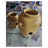 Set of 2 Unique Yellow Ceramic Planters with Multiple Holes