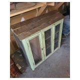 Vintage Wooden Cabinet with Wire Mesh Doors - Rustic Distressed Green