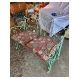 Vintage Wrought Iron Bench with Floral Cushions