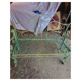 Vintage Wrought Iron Bench with Floral Cushions