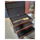 Vintage Wooden Cutlery Chest with Sterling Silverware