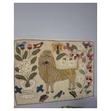 Handmade Rug with Lion and Nature Motifs - 36x35 Inches