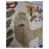 Handmade Rug with Lion and Nature Motifs - 36x35 Inches