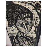 Original Woodcut Art Print - Abstract Female Portrait
