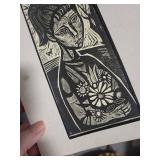 Original Woodcut Art Print - Abstract Female Portrait