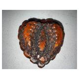 Intricately Carved Wooden Tramp Art Heart-shaped Jewelry Box with Hidden Compartment