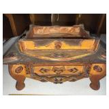 Antique Sewing Box with Parquetry Inlay Missing Tufted Top Box includes Drawer