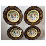 Set of 4 Vintage Majolica Pottery Decorative Embossed Ceramic Plates