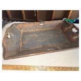 Antique Rustic Wooden Tray with Heart-Shaped Handles