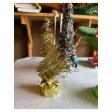 Holiday Decorative Set: Poinsettia Arrangement, Beaded & Tinsel Trees