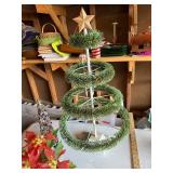 Holiday Decorative Set: Poinsettia Arrangement, Beaded & Tinsel Trees