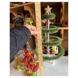 Holiday Decorative Set: Poinsettia Arrangement, Beaded & Tinsel Trees