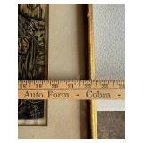 Antique Framed Print of Girl in Garden Block Art Signed