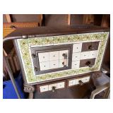 Vintage Cream and Green Tiled Parlor Wood-Burning Stove with Floral Tile Design
