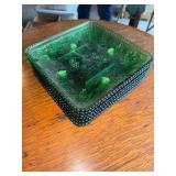 Set of 6 Vintage Green Square Glass Plates with Grape and Leaf Design