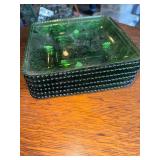 Set of 6 Vintage Green Square Glass Plates with Grape and Leaf Design