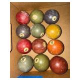 Vintage Pool Balls & Colorful Cat