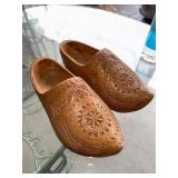 Vintage 1912 Carved Wooden Clogs with Intricate Design