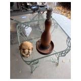 Vintage Wooden Table Lamp and Stone Sculpture