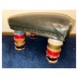 Vintage Footstool with Colorful Wooden Legs