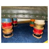 Vintage Footstool with Colorful Wooden Legs