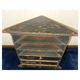 Vintage Wooden Cabinet with Labeled Drawers for Grooming Tools