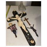 Lot of Religious Crucifixes and Figurines