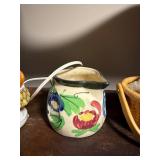 Vintage Ceramic Lamp, Floral Jug, Basket, Shoe & Embroidered Cushion Lot