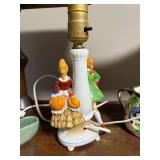 Vintage Ceramic Lamp, Floral Jug, Basket, Shoe & Embroidered Cushion Lot