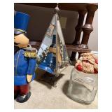 Festive Holiday Decor Lot: Soldier, Trees, Santa Jar