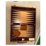 Vintage Leather Backgammon Set with Dice and Chips