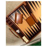 Vintage Leather Backgammon Set with Dice and Chips