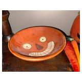 Vintage Halloween Decor Lot with Fabric Pumpkin and Painted Bowl