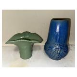 Vintage Abingdon USA Green and Blue Textured Ceramic Vases Lot