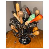 Vintage Wooden Handled Tool Collection with Double Decker Rotating Stamp Holder