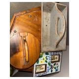 Vintage Wooden Tray and Decorated Wooden Container Set