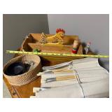 Vintage Wooden Tray with Art Brushes and Collectibles