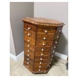 Antique octagonal hardware store screw and bolt rotating cabinet