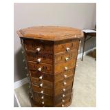 Antique octagonal hardware store screw and bolt rotating cabinet