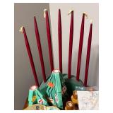 Vintage Holiday Decor Lot: Ceramic Trees, Candle Holders, and Embroidered Linens