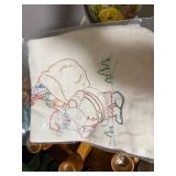 Vintage Holiday Decor Lot: Ceramic Trees, Candle Holders, and Embroidered Linens