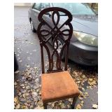 Antique High Back Wooden Chair with Decorative Backrest