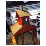 Antique Wooden Church/Schoolhouse on Wheels Rustic Red and Green Finish