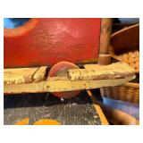 Antique Wooden Church/Schoolhouse on Wheels Rustic Red and Green Finish