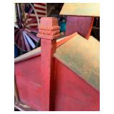 Antique Wooden Church/Schoolhouse on Wheels Rustic Red and Green Finish