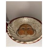 Handcrafted Santa Head Sculpture & Santa Face Bowl Set